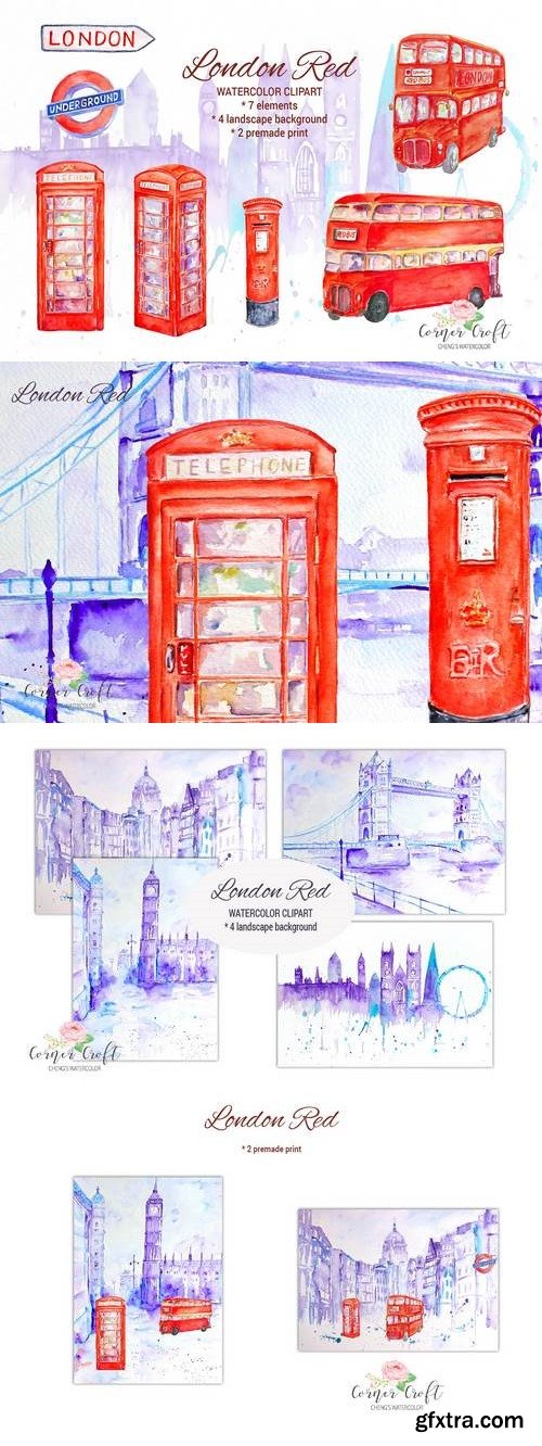 Watercolor London Red