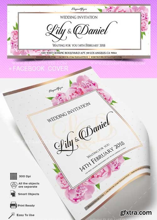 Wedding Invitation V17 Flyer PSD Template + Facebook Cover