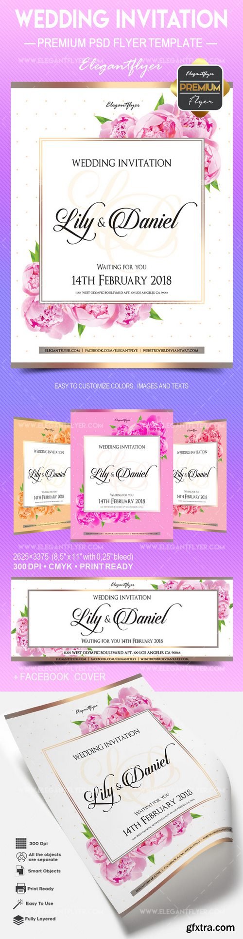 Wedding Invitation – Flyer PSD Template + Facebook Cover