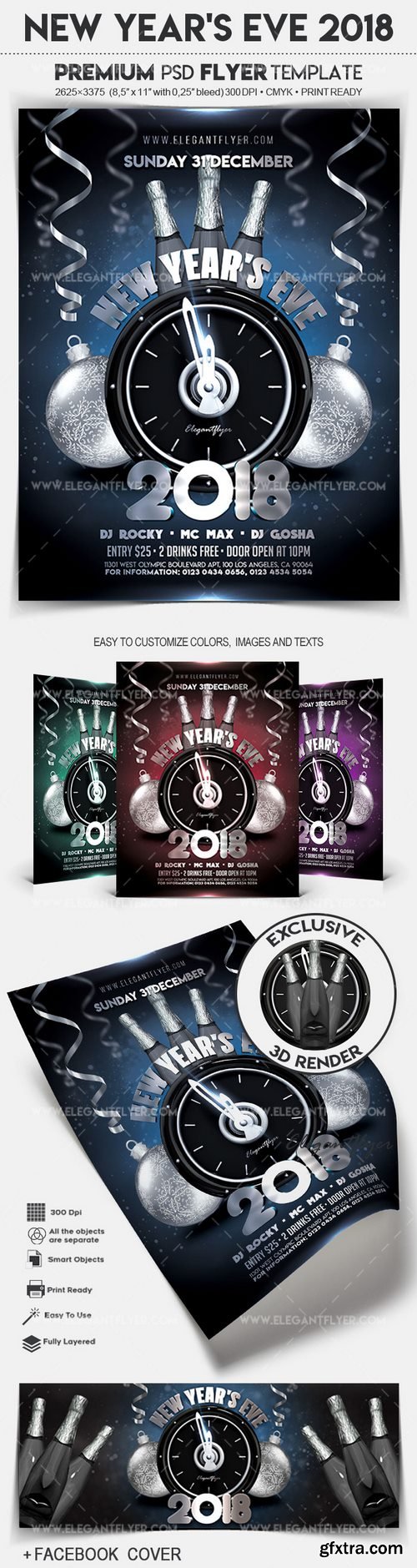 New Year’s Eve 2018 – Flyer PSD Template + Facebook Cover