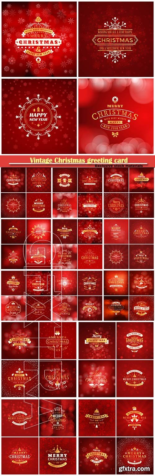 Set of Christmas golden and red greeting vector card templates