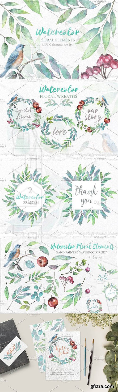 CreativeMarket - Watercolor floral collection 2160726