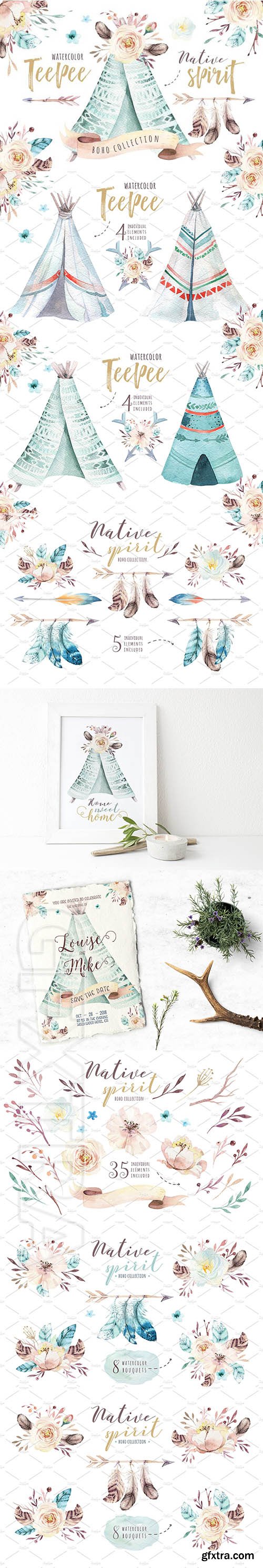 CreativeMarket - Native spirit Watercolor collection 2162701