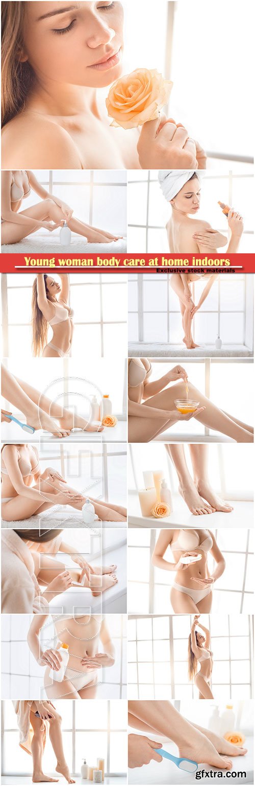 Young woman body care at home indoors