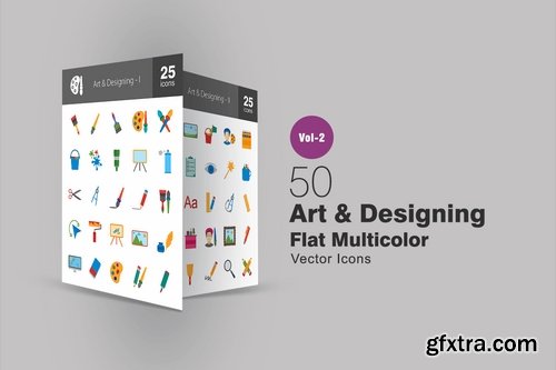 50 Art & Designing Flat Multicolor Icons