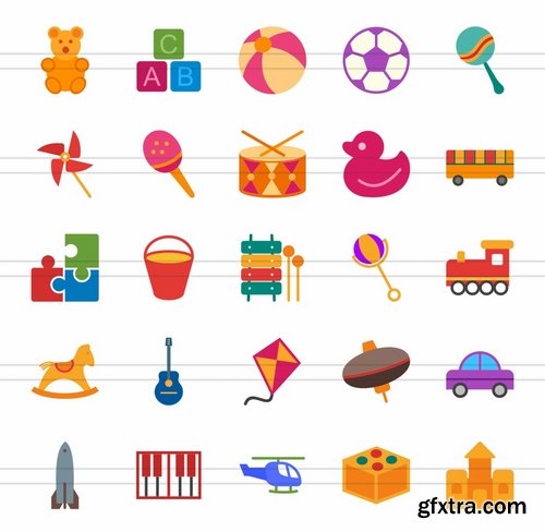 50 Toy Set Flat Multicolor Icons