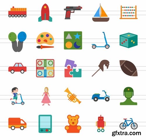 50 Toy Set Flat Multicolor Icons