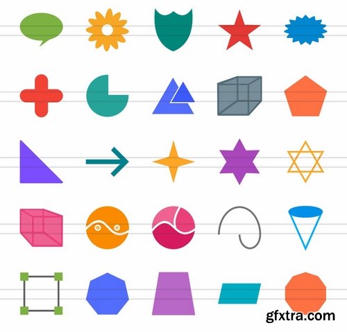 50 Shapes & Geometry Flat Multicolor Icons