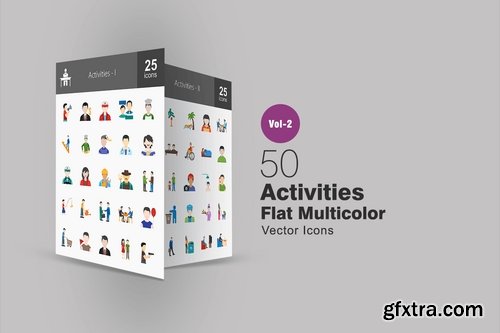 50 Activities Flat Multicolor Icons