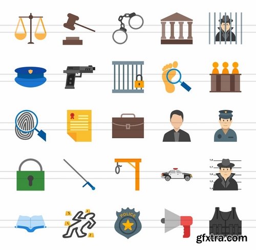 50 Law & Order Flat Multicolor Icons