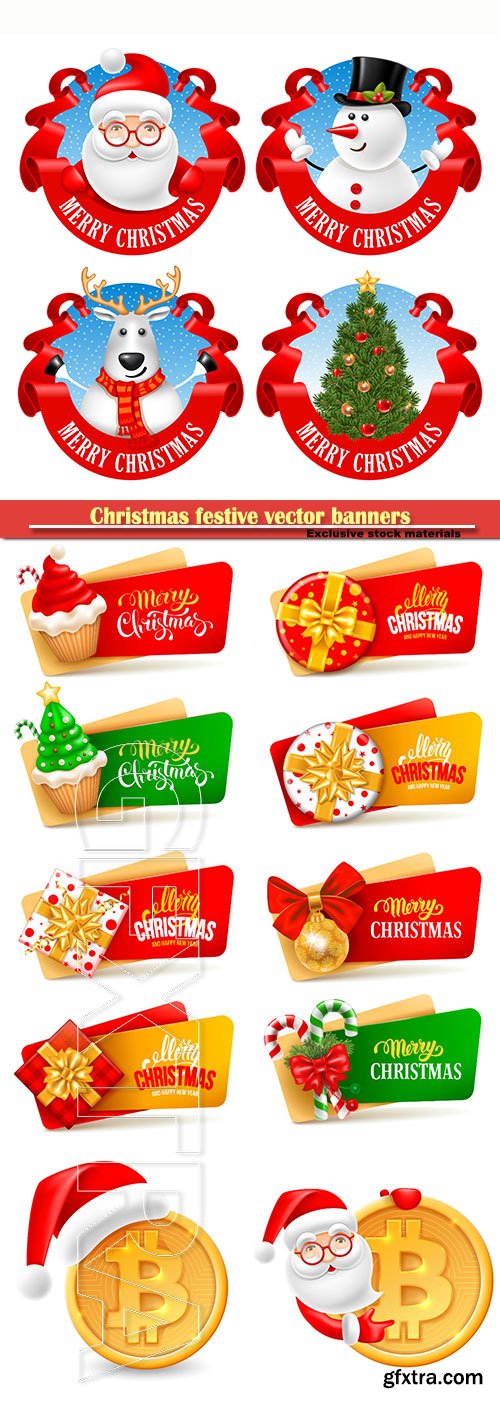 Christmas festive vector banners and labels set