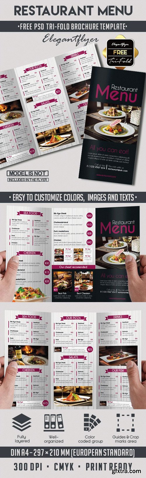 Restaurant Menu - PSD Tri-Fold Brochure Template