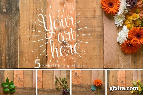 CM - Rustic Flower Photo Set On Wood 2158657