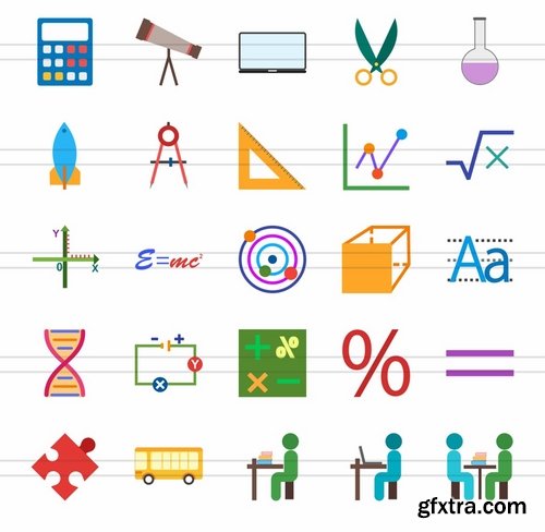 50 Education & Science Flat Multicolor Icons