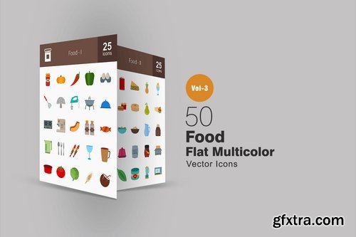 50 Food Flat Multicolor Icons