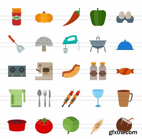 50 Food Flat Multicolor Icons