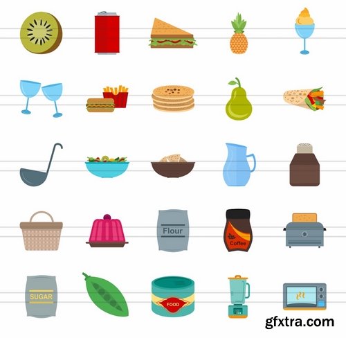 50 Food Flat Multicolor Icons