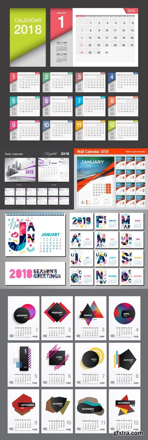 Vectors - 2018 Desk Calendars Set 3