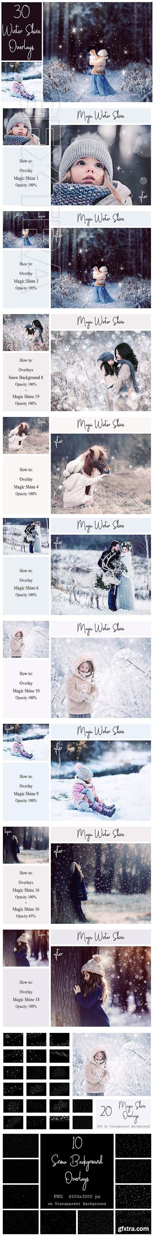 CreativeMarket -30 Magic Winter Shine Overlays PNG 2172788