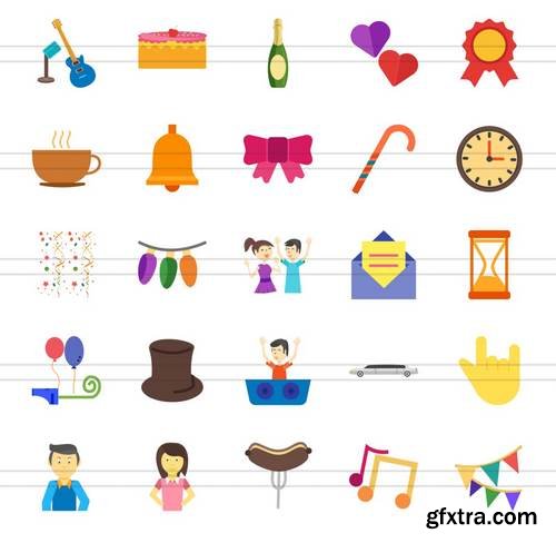 50 Party Flat Multicolor Icons