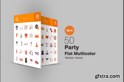 50 Party Flat Multicolor Icons