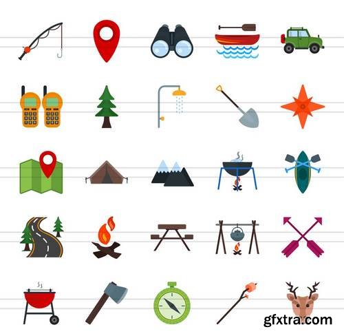 50 Camping Flat Multicolor Icons