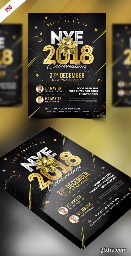 New Year 2018 Party Flyer PSD Template