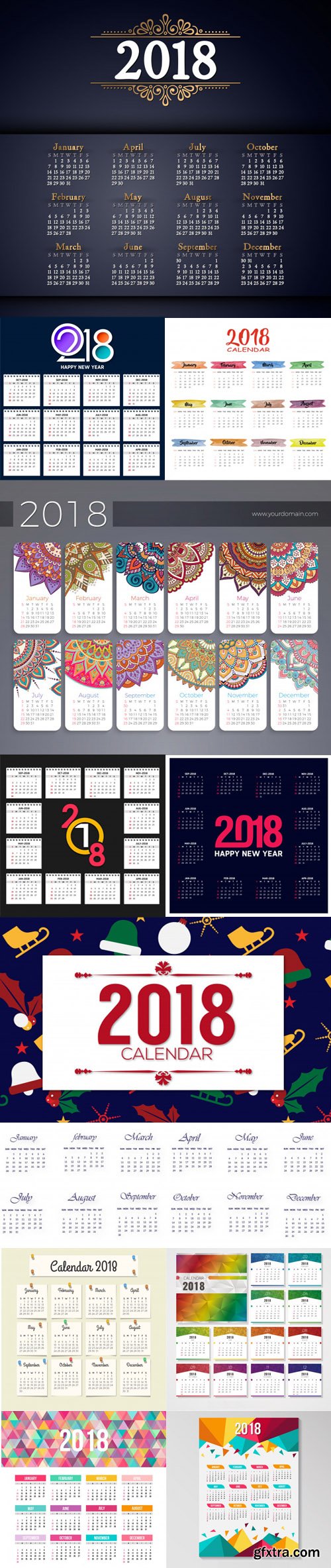 Calendar 2018 Multicolor Design Vector - 11 Templates