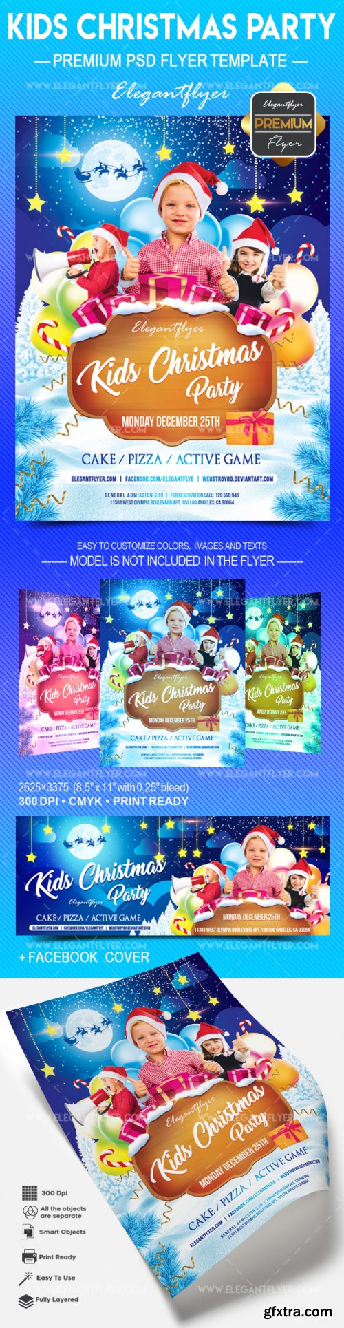 Kids Christmas party V18 2017 Flyer PSD Template + Facebook Cover