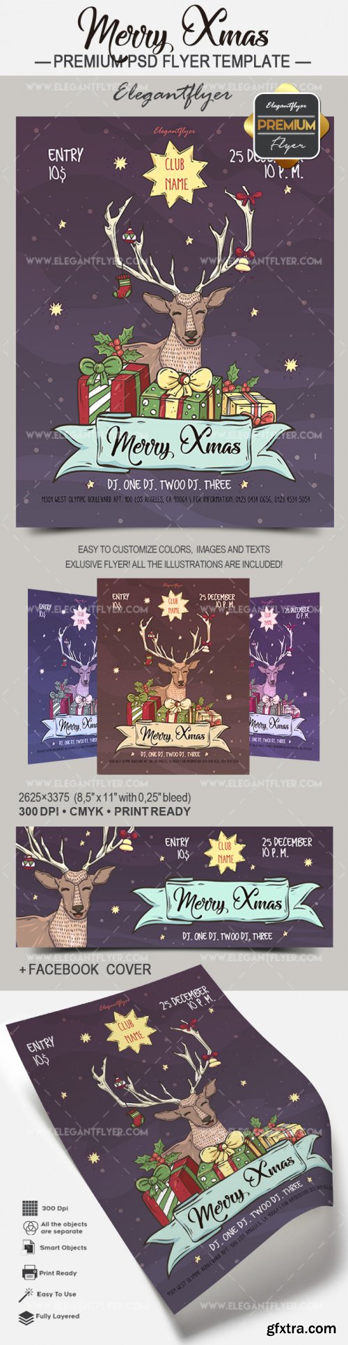 Merry Xmas V55 2017 Flyer PSD Template + Facebook Cover