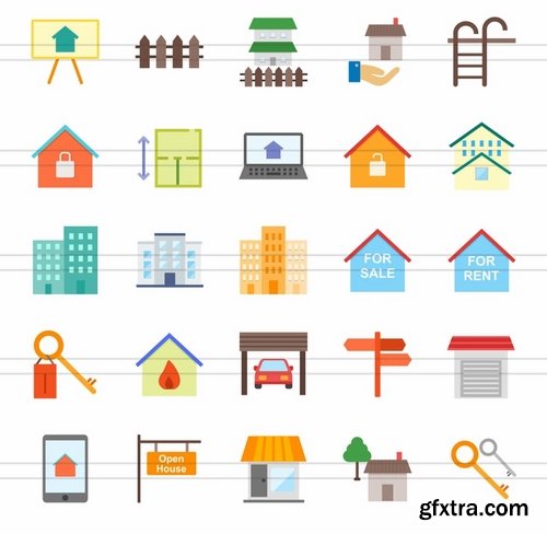 50 Housing Flat Multicolor Icons