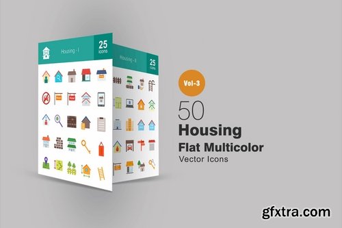 50 Housing Flat Multicolor Icons