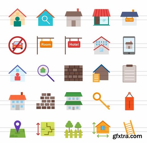 50 Housing Flat Multicolor Icons