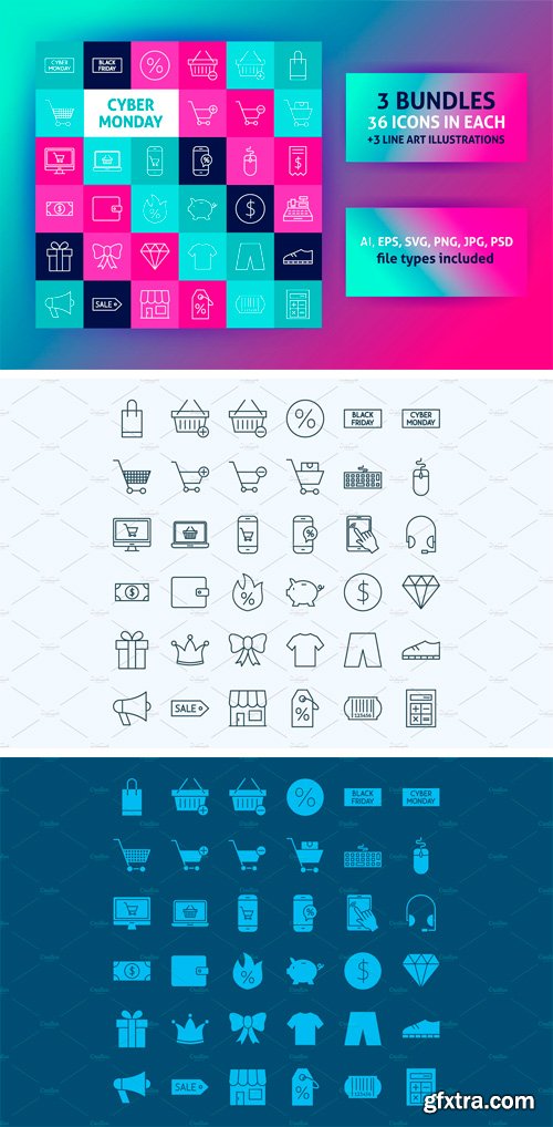 CM - Cyber Monday Line Art Icons 2063156