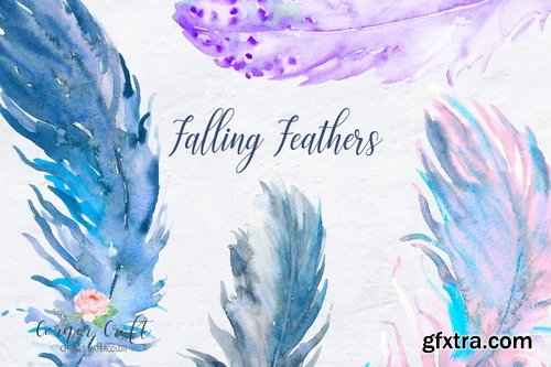 Watercolor Falling Feathers, Feather Clip Art