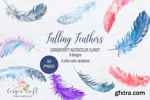 Watercolor Falling Feathers, Feather Clip Art