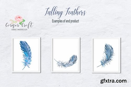 Watercolor Falling Feathers, Feather Clip Art