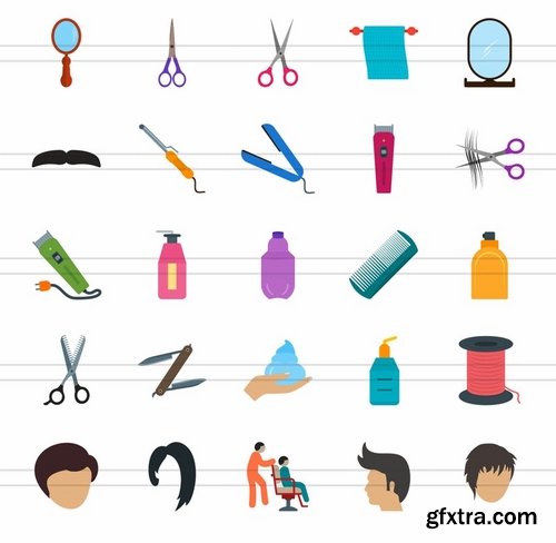 50 Barber’s Tools Flat Multicolor Icons