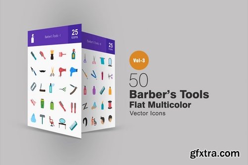 50 Barber’s Tools Flat Multicolor Icons