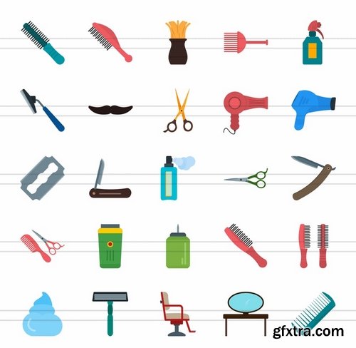 50 Barber’s Tools Flat Multicolor Icons