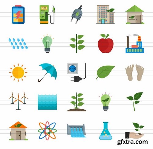 50 Ecology Flat Multicolor Icons