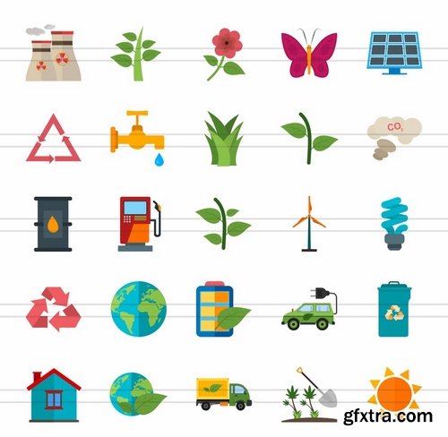 50 Ecology Flat Multicolor Icons