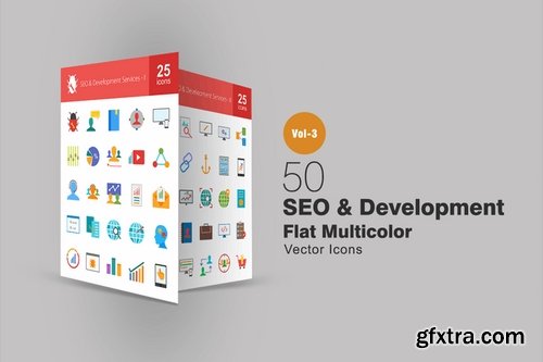 50 SEO & Development Flat Multicolor Icons