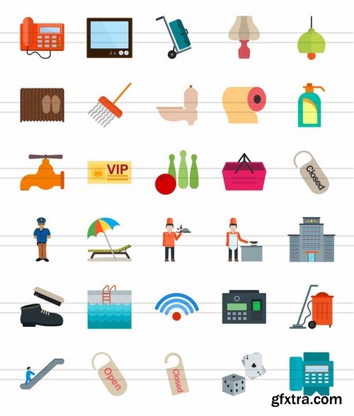 60 Hotel & Restaurant Flat Multicolor Icons