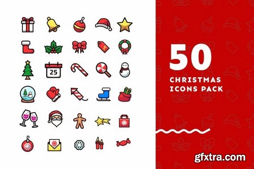 50 Flat Christmas Monoline Icons