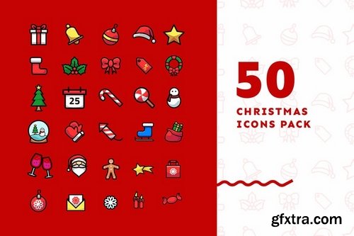 50 Flat Christmas Monoline Icons