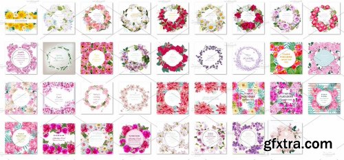 CreativeMarket Bundle of 35 Watercolor Flower Frame 2123001