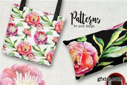 CM - Peony flowers PNG watercolor set 1945233