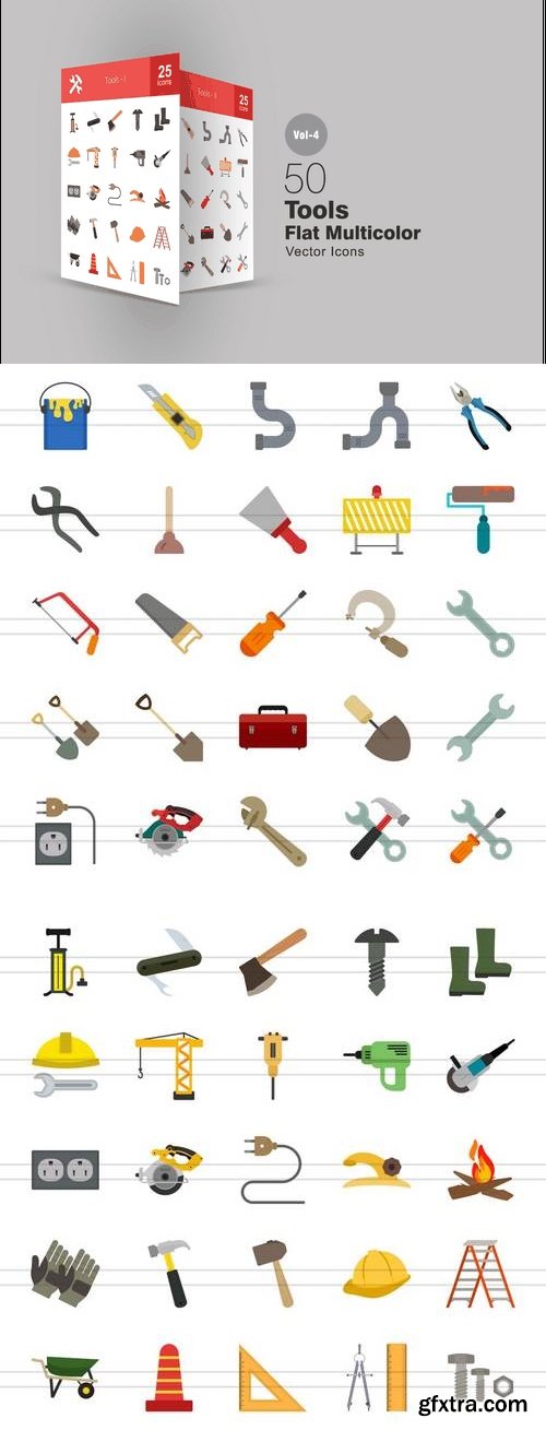 50 Tools Flat Multicolor Icons