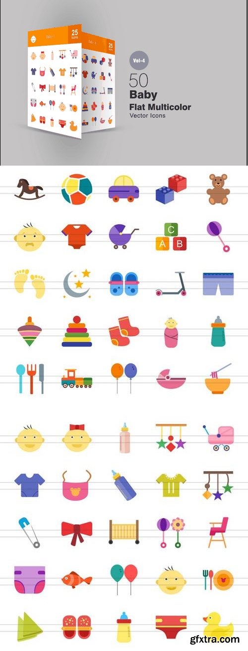 50 Baby Flat Multicolor Icons